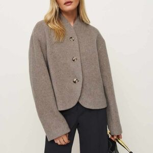 Reformation Owen Jacket Stone Tan Neutral Wool Blend Short Pockets